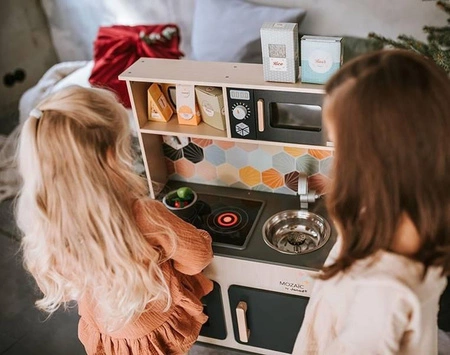 Duża drewniana kuchnia z dźwiękiem, światłem LED i 6 akcesoriami Mozaika 3-8 lat, Janod