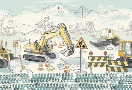 PLAC BUDOWY Mural - Mint - Tapeta Dla Chłopca Z Maszynami Budowlanymi Malumi