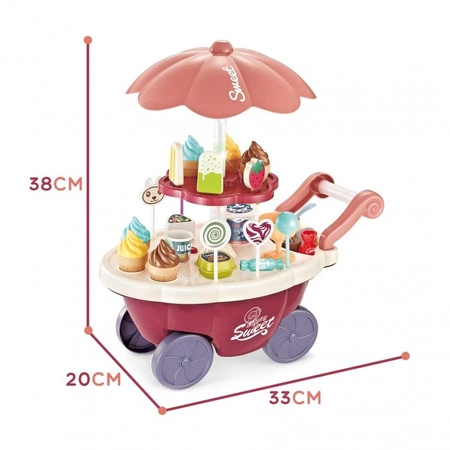 WOOPIE Sklep Food Truck Cukiernia Wózek Stoisko z Lodami Słodyczami Dźwięk Światło + 36 Akc