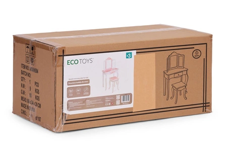 Duża toaletka zabawkowa dla dziewczynki potrójne lustro taboret szuflada ECOTOYS