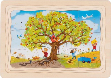 Puzzle drewniane układanka Cztery pory roku Moja jabłonka Goki 57346