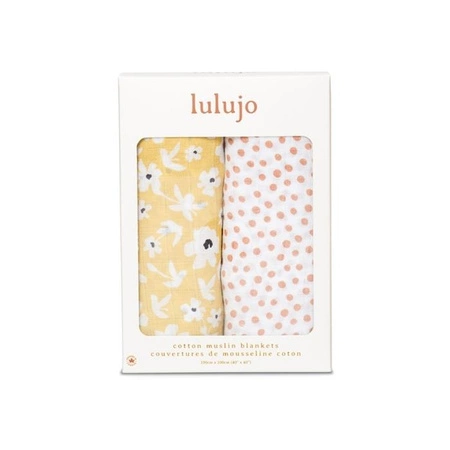 Lulujo Boho Kocyk Muślinowy Yellow Wildflowers / Dots 2 szt.
