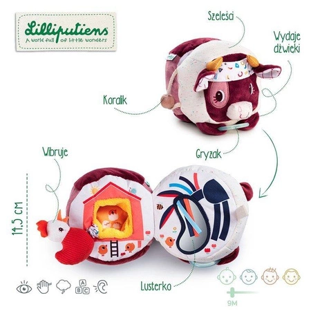 LILLIPUTIENS Przytulanka aktywizująca wielofunkcyjna Krówka Rosalie 9 m+
