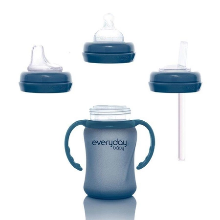 Szklana butelka ze smoczkiem S reagująca na temperaturę, 150 ml, borówkowa, Everyday Baby