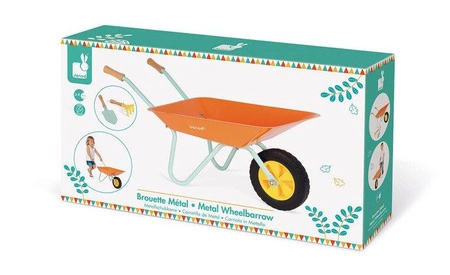 Mały ogrodnik Zestaw narzędzi ogrodowych z pomarańczową taczką, Janod