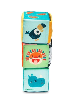 LILLIPUTIENS Zestaw 3 kostek aktywizujących wielofunkcyjnych z ukrytymi elementami Dżungla 18 m+