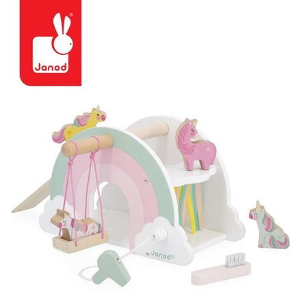 Janod Drewaniany domek jednorożców z 5 akcesoriami Jednorożce 18m+
