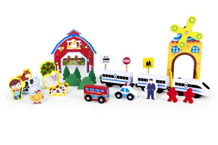 Drewniana kolejka tor pociąg na baterie Ecotoys