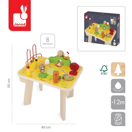 Janod Wielofunkcyjny stolik edukacyjny drewniany Farma 12m+