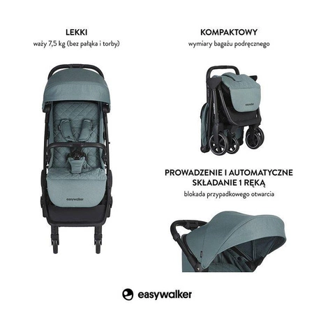 Easywalker Jackey Kompaktowy, samoskładający się wózek spacerowy z torbą transportową Forest Green