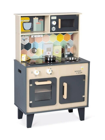 Duża drewniana kuchnia z dźwiękiem, światłem LED i 6 akcesoriami Mozaika 3-8 lat, Janod