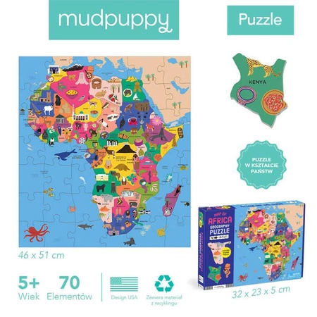 Mudpuppy Puzzle konturowe Mapa Afryki 70 elementów 5+