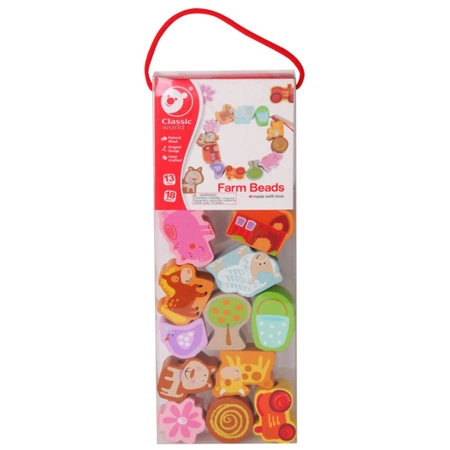 CLASSIC WORLD Drewniane Klocki do Nawlekania Farma 13 el.