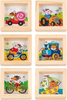 Drewniana mała gra zręcznościowa kulki Zwierzęta i ich pojazdy Goki 56772