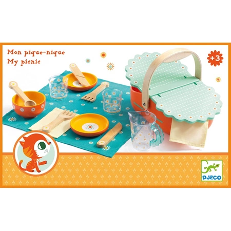 Drewniany koszyk piknikowy z akcesoriami DJ06527