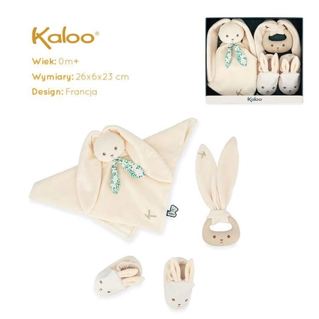Kaloo Zestaw prezentowy 3 w 1 Królik (komforter + gryzak + buciki) kremowy kolekcja Lapinoo