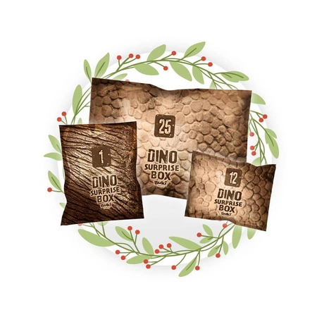 Pudełko 25 niespodzianek z dinozaurami BUKI