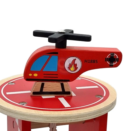 TOOKY TOY Drewniany Garaż Parking Tor Lądowisko Stacja Benzynowa + AUTKA i HELIKOPTER