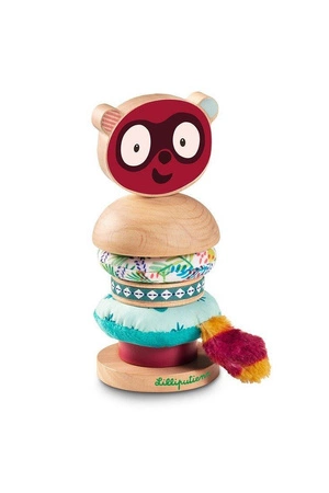 LILLIPUTIENS Drewniana układanka piramida z miękkimi elementami Lemur George 12 m+