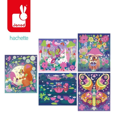 Janod Zestaw kreatywny Naklejki piankowe i fosforescencyjne piaski Wróżki Magic Fairies 6+