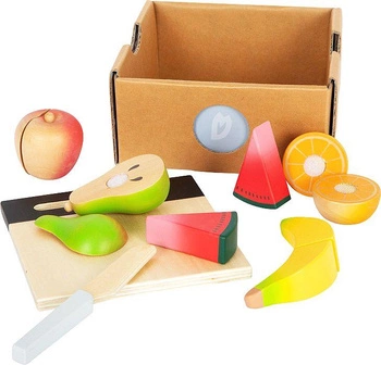 Zestaw drewnianych owoców do krojenia z deską i nożykiem w skrzynce Small Foot 12330
