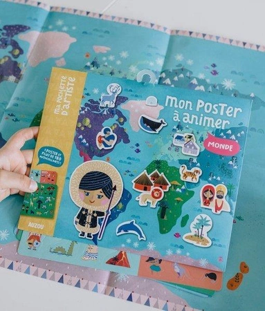 Auzou Mapa świata z naklejkami wielokrotnego użytku 4+ 74486