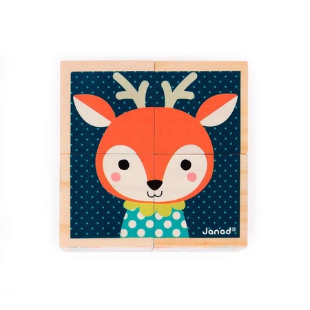 Klocki drewniane Puzzle 6w1 Las, Janod