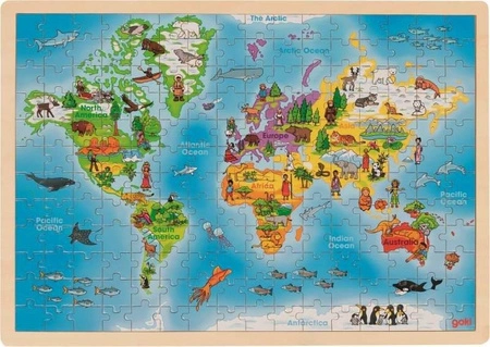 Puzzle drewniane Mapa świata 192 elementy 57460-Goki, układanki dla dzieci