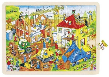 Na placu budowy - puzzle drewniane, 96 el., goki - puzzle dla dzieci