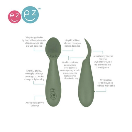 EZPZ Komplet pierwszych naczyń silikonowych First Foods Set oliwkowy