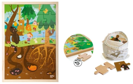 Drewniane puzzle w ramce Apli Kids - Las 4+