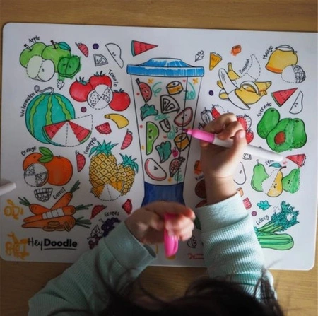 HeyDoodle Mata Silikonowa do Kolorowania A3 - Owoce i Warzywa