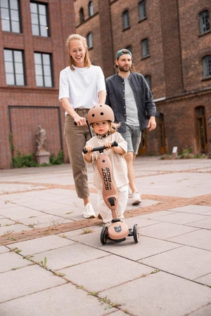 Zestaw SCOOTANDRIDE Highwaykick 1 Push and Go 2w1 Jeździk i hulajnoga z rączką do prowadzenia 1-5 lat Mocha + Kask Rozmiar XXS