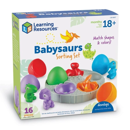 Sorter, Małe Dinozaury, Zestaw do Nauki Kolorów i Dopasowywania Kształtów, 16 szt.