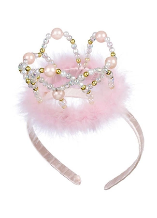 Souza! Opaska/tiara z futerkiem i koroną jasnoróżowa Alexandra