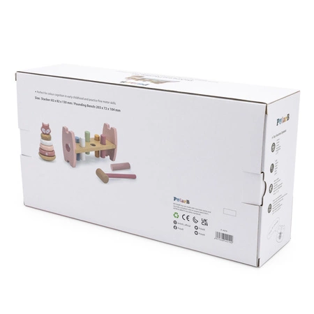 VIGA PolarB Zestaw Drewniana Piramidka + Przebijanka z Młoteczkiem Lisek Montessori