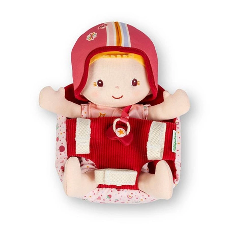 Lilliputiens Lalka dzidziuś w foteliku rowerowym z komforterem i kaskiem Lena 18 m+