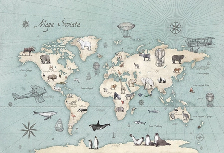 MAPS Mint- Miętowa Tapeta Mapa Świata Do Pokoju Dziecka Malumi
