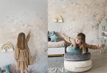 DREAM Kids Beige- Tapeta W Chmury I Ptaki Malumi