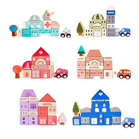 Drewniane klocki edukacyjne miasto z matą 115 szt