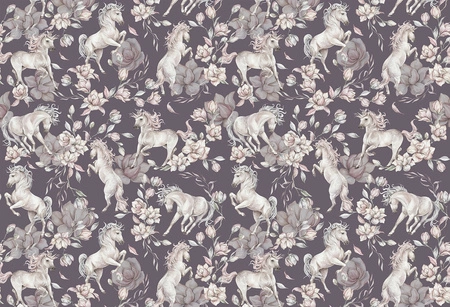 Tapeta W Jednorożce- UNICORNS Kolor 'Purple Gray' Malumi