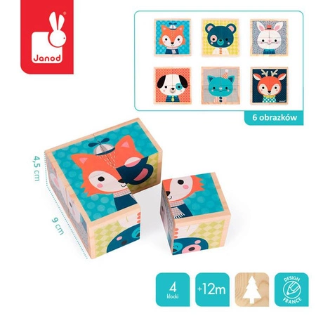 Klocki drewniane Puzzle 6w1 Las, Janod