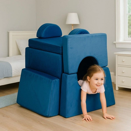 Sofa składana modułowa dla dzieci duża 2-osobowa DIY 10 miękkich poduch - niebieska ECOTOYS