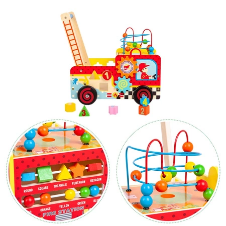 Drewniany pchacz edukacyjny straż pożarna + klocki Ecotoys
