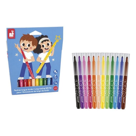 Janod Flamastry pisaki z filcową końcówką 12 kolorów 3+