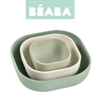 Beaba Zestaw 3 miseczek z silikonu Sage green/Cotton/Misty green