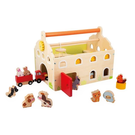 Drewniana farma z otwieranym dachem i figurkami 2+, Janod