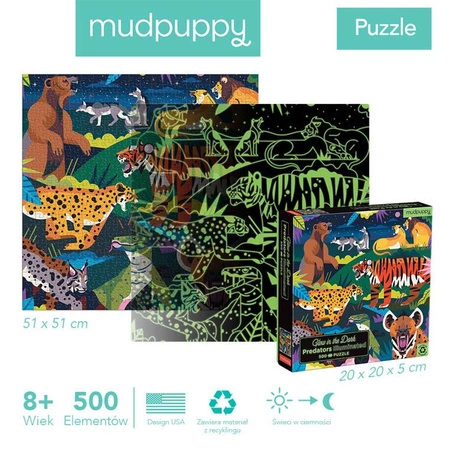 Mudpuppy Puzzle rodzinne świecące w ciemności Drapieżniki 500 elementów 8+