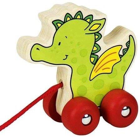 Drewniana zabawka do ciągnięcia na sznurku, zwierzaki