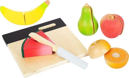 Zestaw drewnianych owoców do krojenia z deską i nożykiem w skrzynce Small Foot 12330